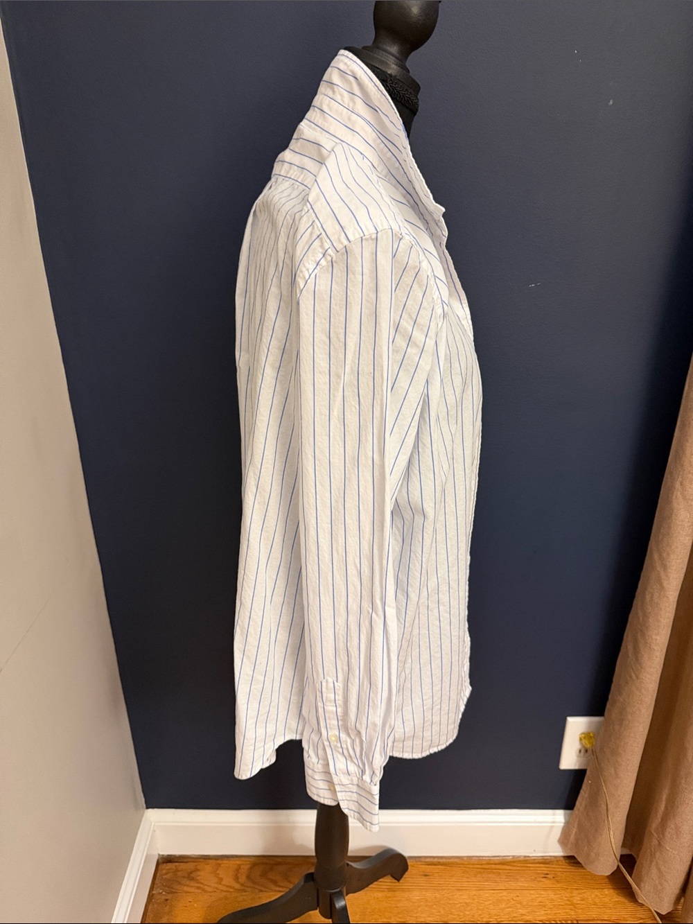 Lauren Ralph Lauren Blue White Pinstripe Button Down Shirt Women’ Size 10 Cotton - Picture 4 of 7